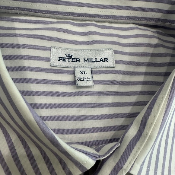Peter Millar Navy and White Striped Button Down Shirt - Picture 4 of 5